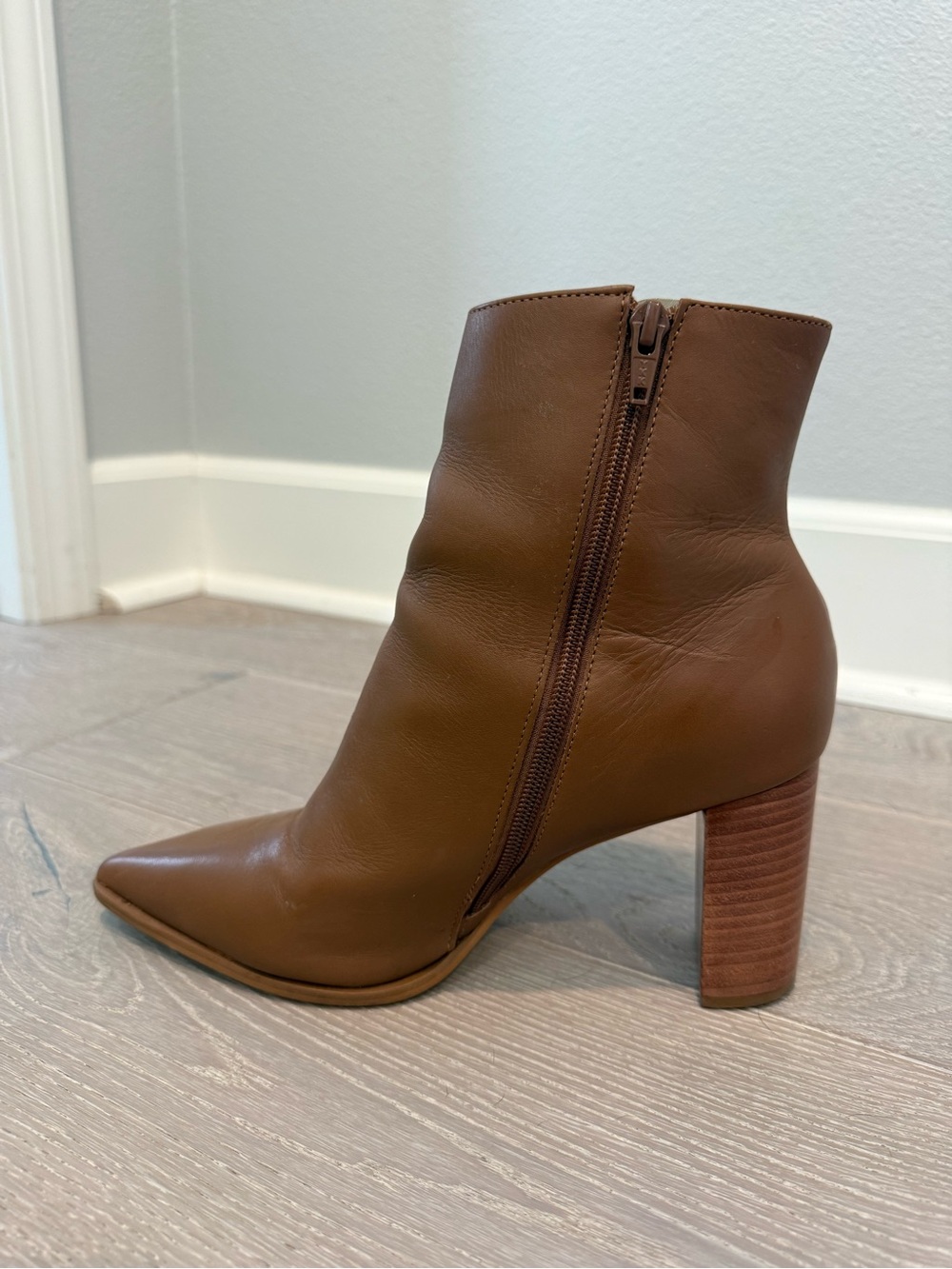 Able Brown Leather Pointed Ankle Bootie
